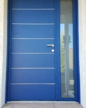 PORTE D'ENTREE ALUMINIUM BLEU AVEC TIERCE CASTANET TOLOSAN