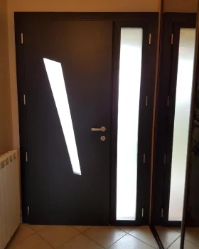 PORTE D'ENTREE VUE INTERIEURE GRIS SABLE AVEC TIERCE VITREE RAMONVILLE